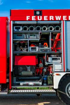 G1: Geräte zur Wasserentnahme, Kettensäge, Rettungssäge, Trennschleifer, Hydroschild, Tragkraftspritze, Besen, Schaufel, Forstschutzkleidung